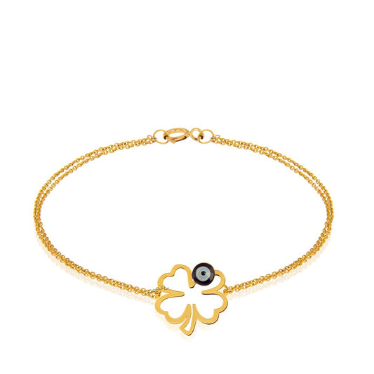 Yellow Gold Bracelet with one clover setting with evil eye, 18k, 2.2gr