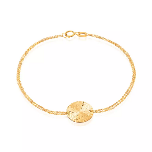 Yellow Gold Bracelet with one Diamond cut Circle, 18k , 2.71gr