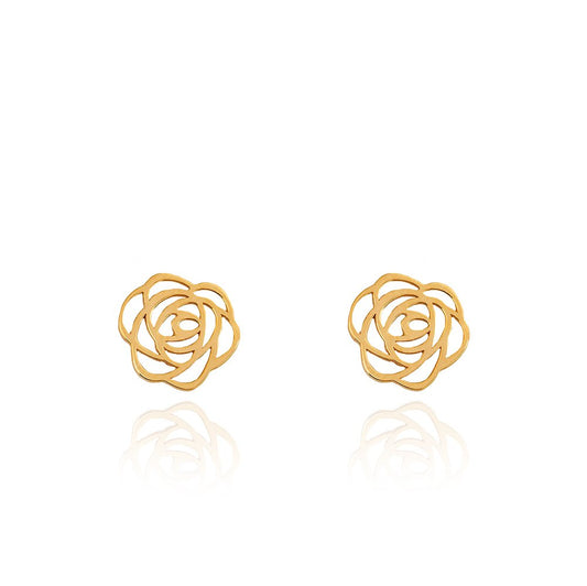 Yellow Gold stud earrings, flower Style, 18k, 1.25gr