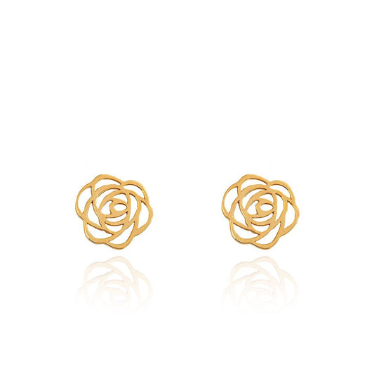 Yellow Gold stud earrings, flower Style, 18k, 1.36gr
