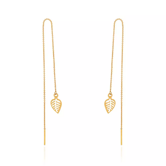 Yellow Gold Stich Earring with Leaf, 18k, 1.52gr