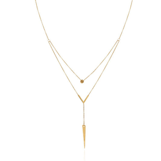 Two Layer yellow gold necklace with one ball and one V shape 18k 4.65gr