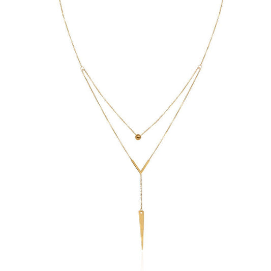 Two Layer yellow gold necklace with one ball and one V shape 18k 4.65gr