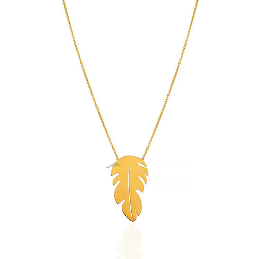 Yellow Gold Necklace with beautiful gold Feather design 18k, 4.24gr