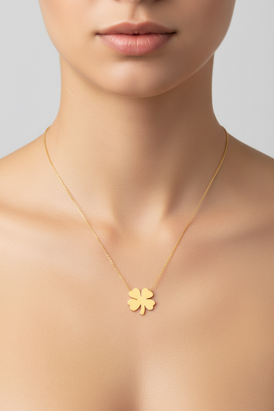 Yellow Gold Necklace set with Clover, 18k, 3.75gr
