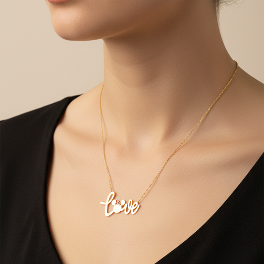 18K Yellow Gold Love Necklace with Micky Mouse Design