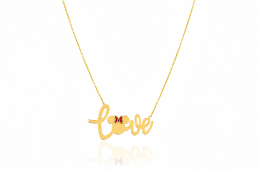 Yellow Gold Love Necklace with Micky Mouse design 18K, 3.7 gr, 18"