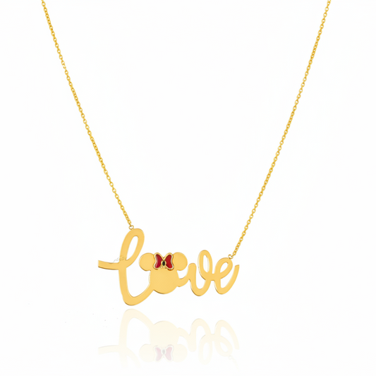 18K Yellow Gold Love Necklace with Micky Mouse Design