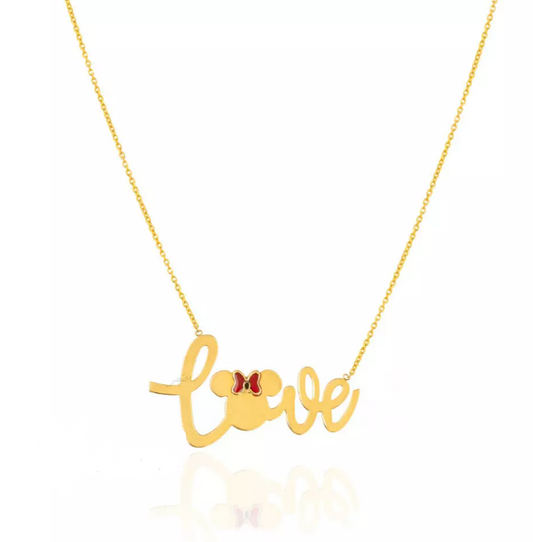 Yellow Gold Love Necklace with Micky Mouse design 18K, 3.7 gr, 18"