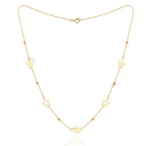 Yellow Gold Station Necklace setting with Stars, 18k, 3.03gr