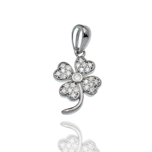 Certified GRA 925 Sterling Silver Rhodium Plated Moissanite Four Leaf Clover 9.6mm x 15mm Pendant