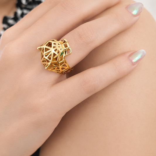 18k Yellow Gold Panther Head Ring