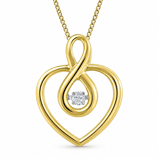 14k Yellow Gold Heart/ Infinity Necklace with Fire and Ice Canadian Diamond