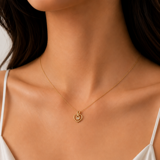 14k Yellow Gold Heart/ Infinity Necklace with Fire and Ice Canadian Diamond