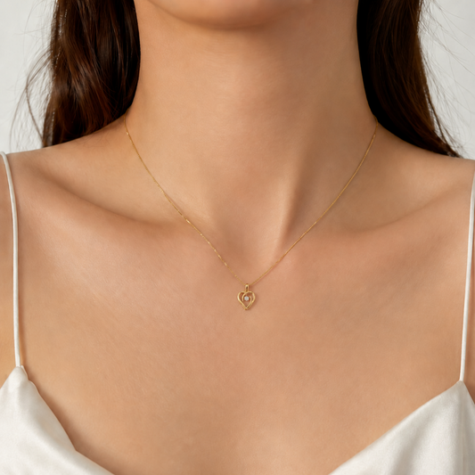 14K Yellow Gold Dancing Heart Necklace, 0.06ct I1 G – I