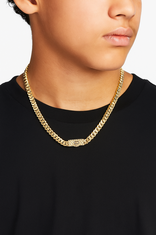 Yellow Gold Classic Royal Monaco Miami Cuban Link Curb Chain Necklace. 18k, 18 Inches, 17.68gr, 6.3mm