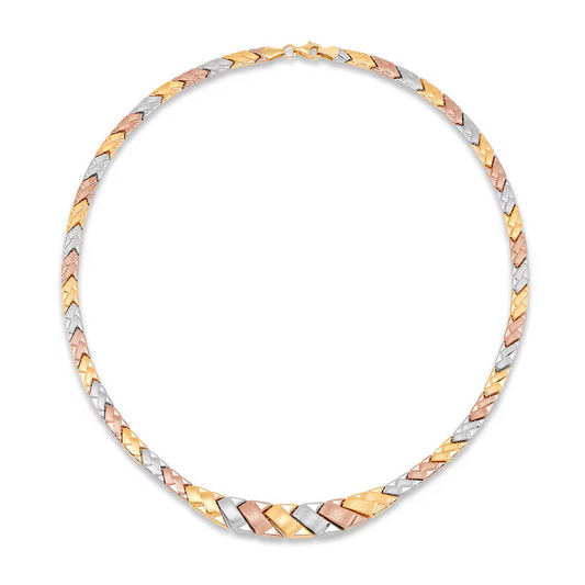 Tri-Tone Woven Gold Necklace 10k