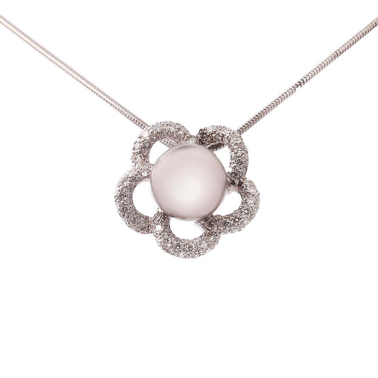 White Gold Flower Shape Black Pearl and Diamond Pendant TDW: 0.7ct 18k Pearl: 10.25mm Black Tahitan Pearl