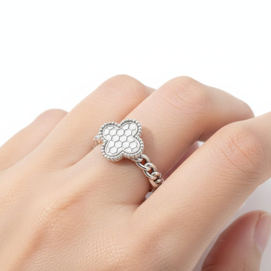 925 Sterling Silver Rhodium-Plated Clover Ring