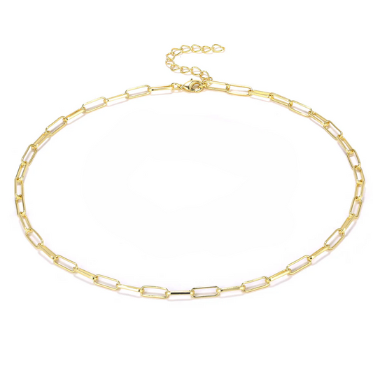 Yellow Gold Paperclip Chocker, with hanging chain on back, 18k, 14Inches , 4.36gr