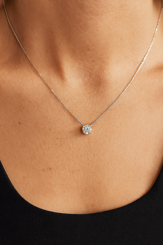 Floating Solitaire Diamond Pendant Necklace in White Gold. 18k, 0.75ct. VS2, I