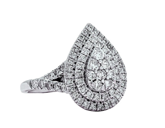 White Gold Pear Shaped Diamond Cluster Ring. 14k, TDW: 0.82ct, SI1-2, E-F