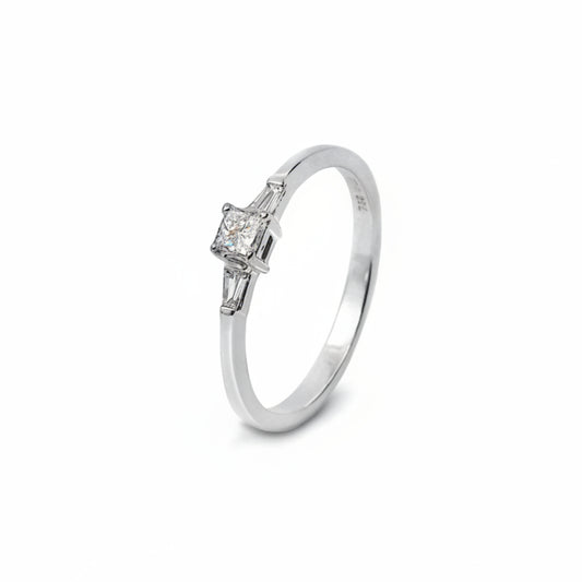 18K White Gold Three Diamond Ring