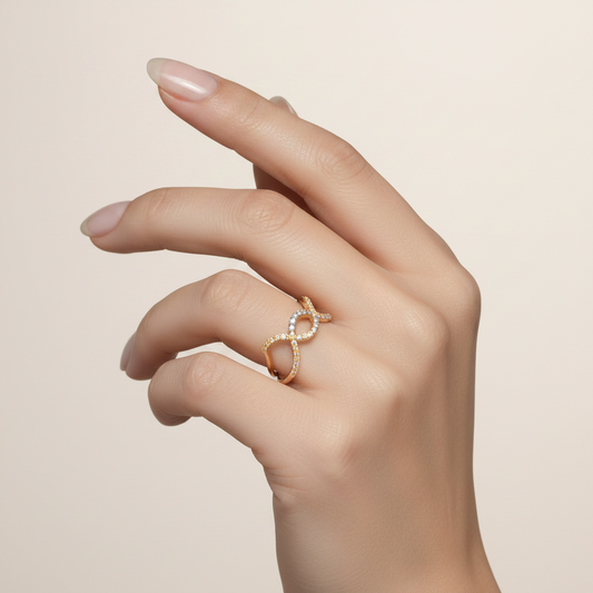 14K Yellow Gold Cross Over Diamond Ring