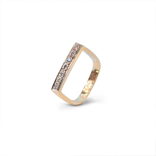 Yellow Gold Ring Square shape 7 diamonds on setting 14k TDW: 0.07ct VS GH 2.43gr