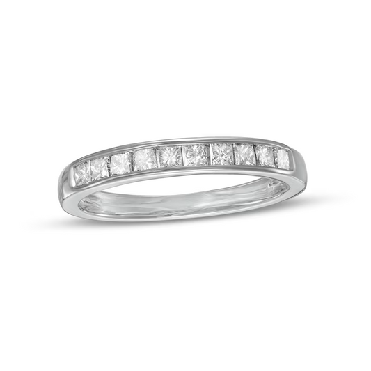 White Gold Diamond Band setting with 10 Princess Cut Diamonds. TDW: 0.3ct SI GH