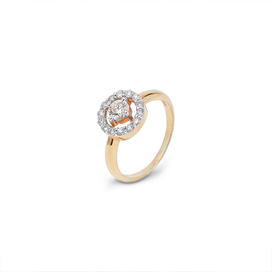 Yellow Gold Diamond Ring setting with 14 Natural Round Diamonds in one circle and 0.3ct Single Diamonds in center 18k, TDW: 0.63ct VS HI