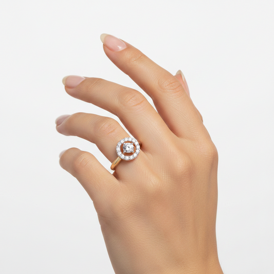 18K Yellow Gold Circled Diamond Ring, TDW: 0.63ct VS HI