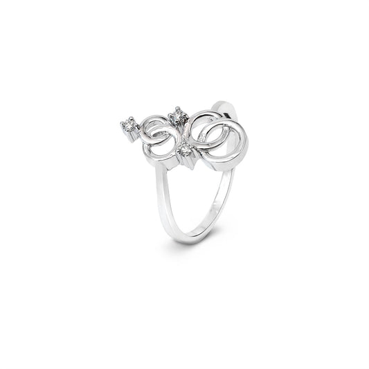 White Gold Ring set with Four Circles and Three Natural Diamonds TDW:0.07ct14k