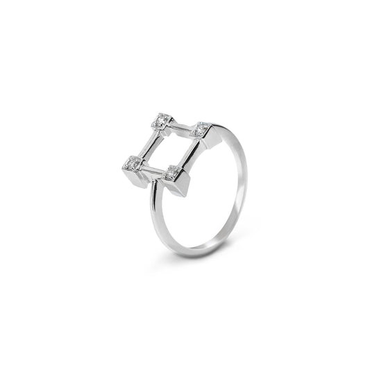 Straight Square Design White Gold Diamond Ring 14k.TDW:0.09ct, SI, G-H