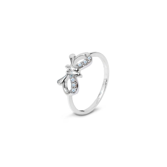 Ribbon Style White Gold Diamond Ring14k ,TDW:0.06ct