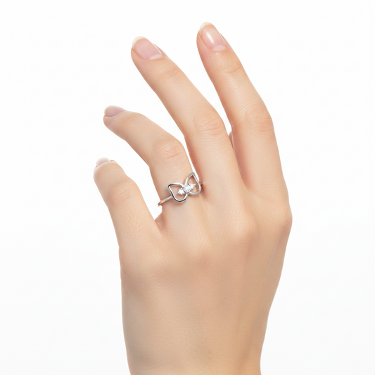 14K Angel wing Design White Gold Diamond Ring
