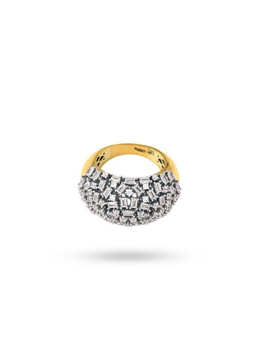 14K Two Tones Cluster Dome style Ring setting with Cubic Zirconia