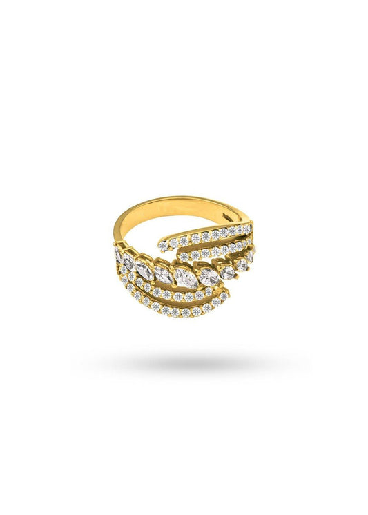 Yellow Gold Crossing Style Ring setting with Cubic Zirconia, 14k