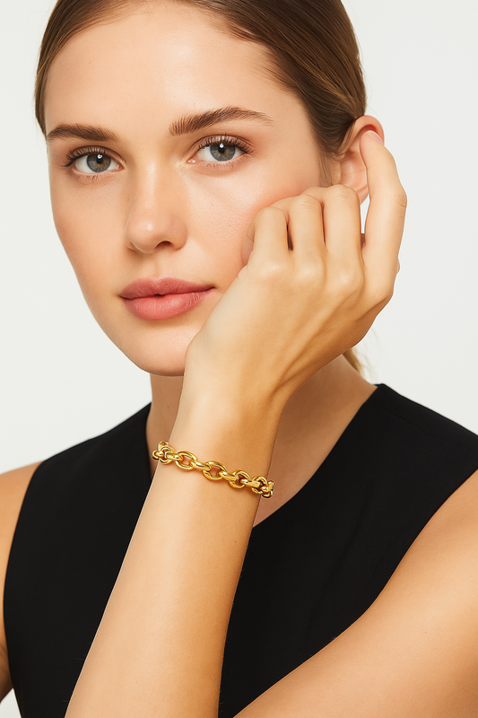 Yellow Gold Rolo Bracelet with Lobster Clasp. 18k, 5.35gr, 7.5 Inches