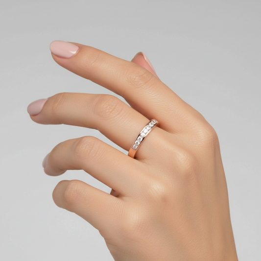 14K Rose Gold Channel Setting 10 Stones Diamond Band. TDW: 0.25ct VS – SI GH