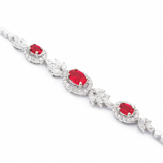 Classic White Gold Padparadscha Ruby and Diamond Bracelet 18k, R:0.66ct, TDW: 0.6ct, GH,VS-SI,6.5 Inch