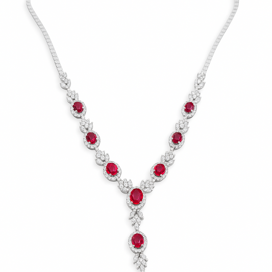 Classic White Gold Padparadscha Ruby and Diamond Necklace. 18k, R: 2.75ct, TDW: 1.85ct
