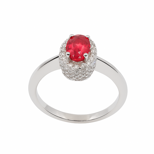 Classic White Gold Padparadscha Ruby and Diamond Ring 18k, R:0.65ct, TDW: 0.76ct, GH, VS-SI, Size: 4 3/4