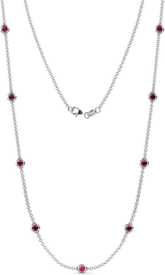 White Gold Station Necklace with 8 Natural Ruby. 14k, 0.75ct Ruby