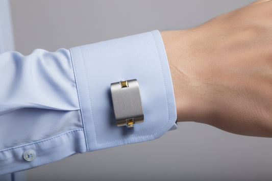 Brushed Finish Gold Accent Stainless Steel Rectangle 13mm x 18mm Bullet Back Cufflink