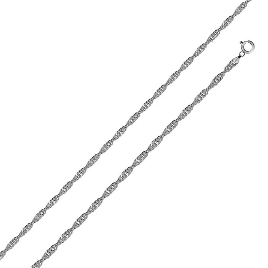 Silver Rhodium Plated Singapore Chain 1mm, 18 Inches