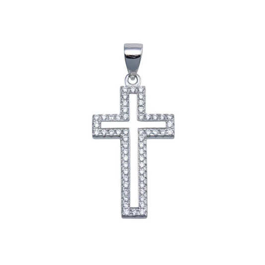 Sterling Silver Rhodium Plated Cross Pendent setting with Cubic Zirconia