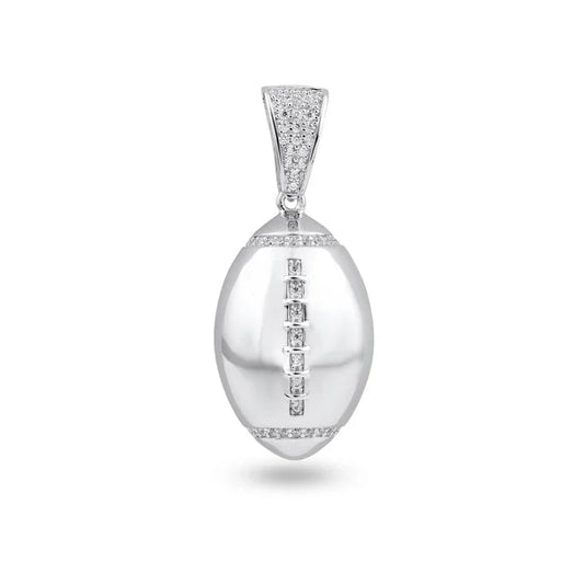 Rhodium Plated 925 Sterling Silver Football Clear CZ Pendant