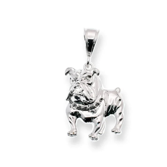 Rhodium Plated 925 Sterling Silver Diamond Cut Bulldog Pendant