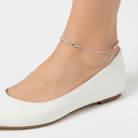 925 Sterling Silver Rhodium Plated DC Bead Anklet